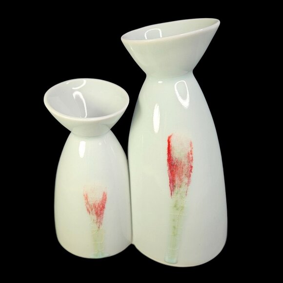 Spin Double Vase Contemporary Design Red Bamboo Jingdezhen‎ China Gift Box READ - Picture 1 of 11
